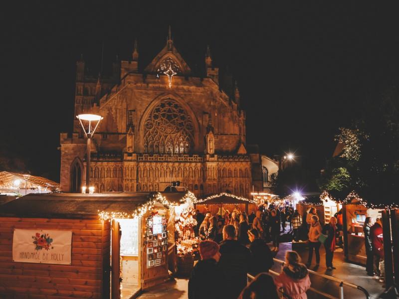 Christmas market in Exeter at night