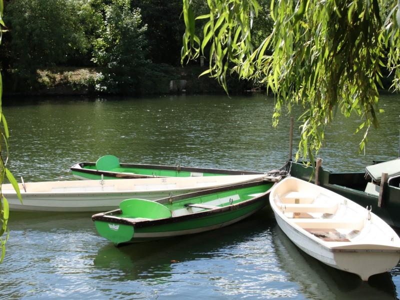 Boats tied up ready for a thrilling experience on the River Thames with the Little Green Boat Company