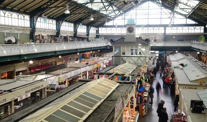 Long view of the Cardiff Market from above.