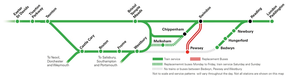 Route map of planned engineering in the Pewsey area from Saturday 10 to Friday 16 October 2026. Full written detail is available on this page.