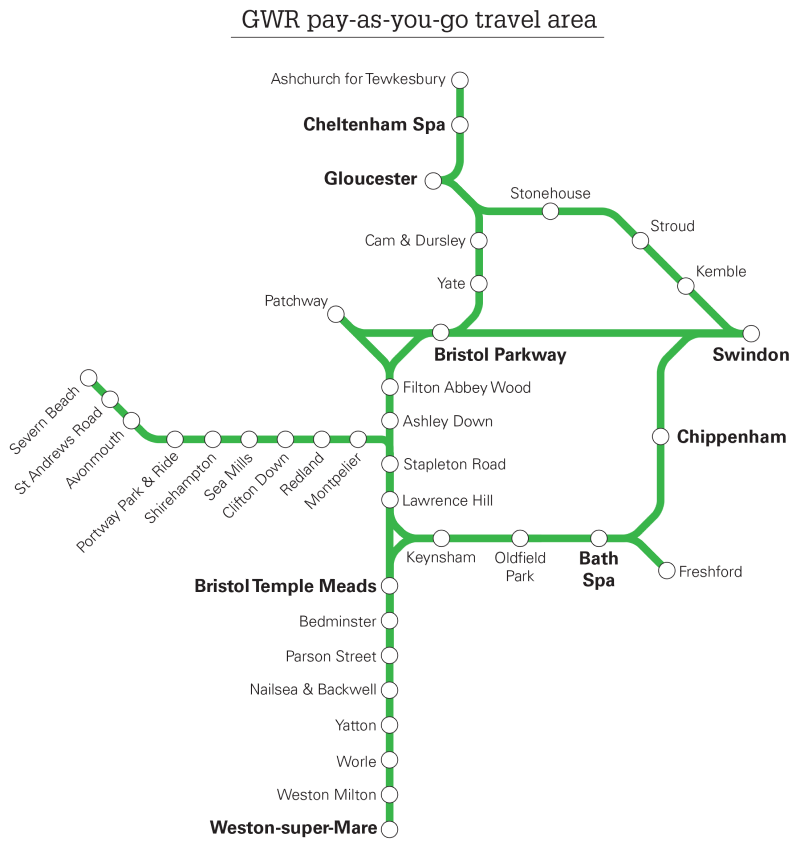 Map of stations in the Bristol pay-as-you-go scheme