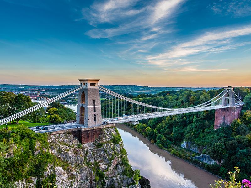 Clifton Suspension Bridge as seen from a distance, spanning the Avon Gorge, UK