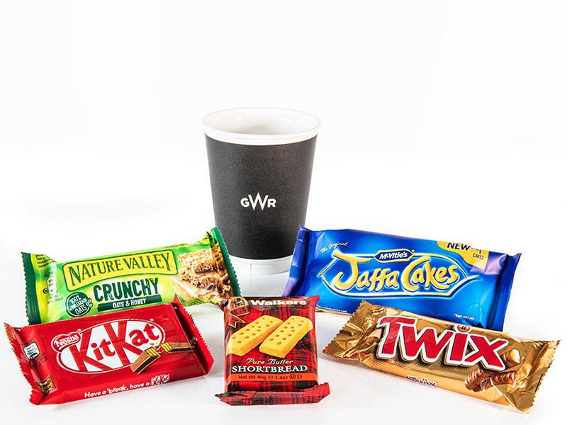 GWR paper cup and snacks