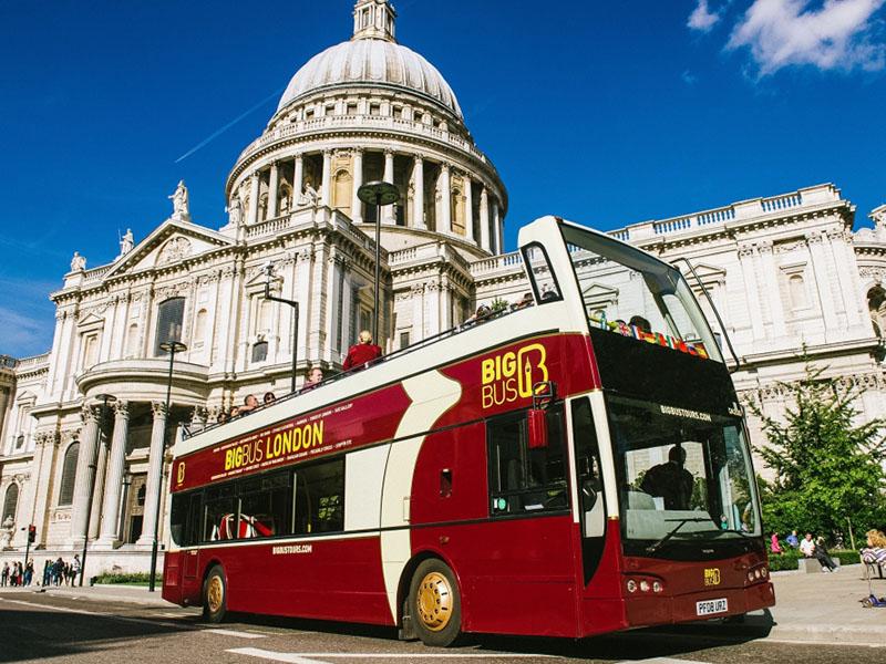 A London hop on bus outside St Pauls in London