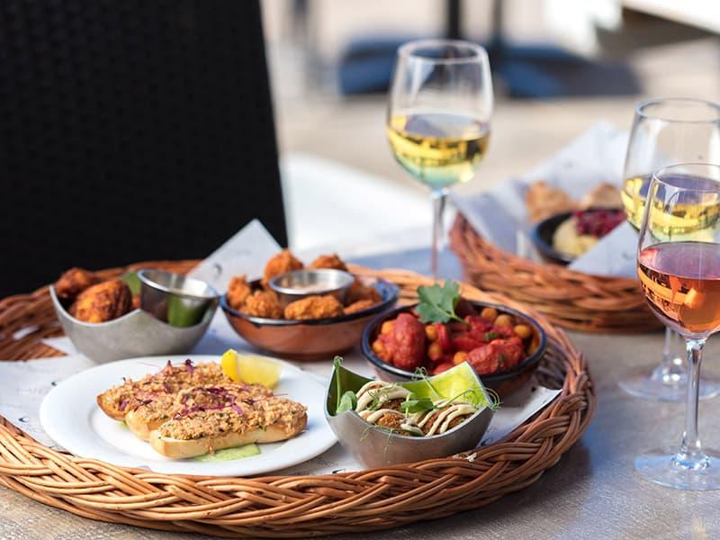 Tray of tapas and wine