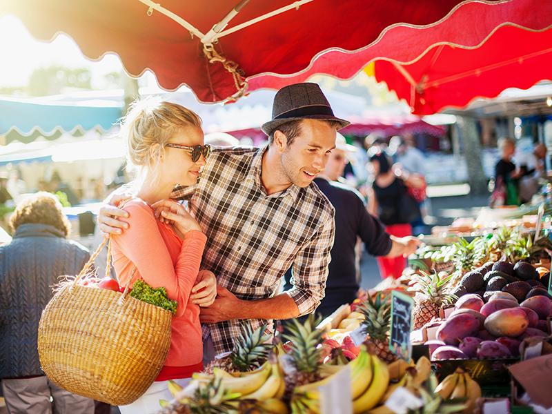 Couple shopping at a farmers market