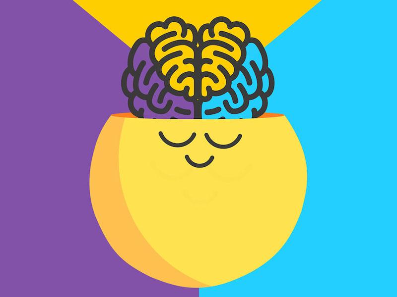 Headspace meditation app character against purple and blue background