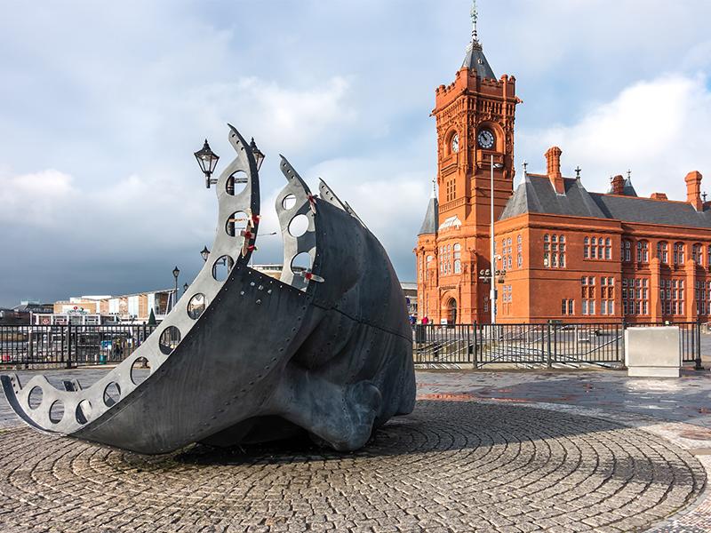 Merchant Seafarers' War Memorial in Cardiff Bay in Wales, UK