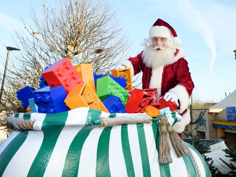 Father Christmas with a sack full of presents at LEGOLAND at Christmas