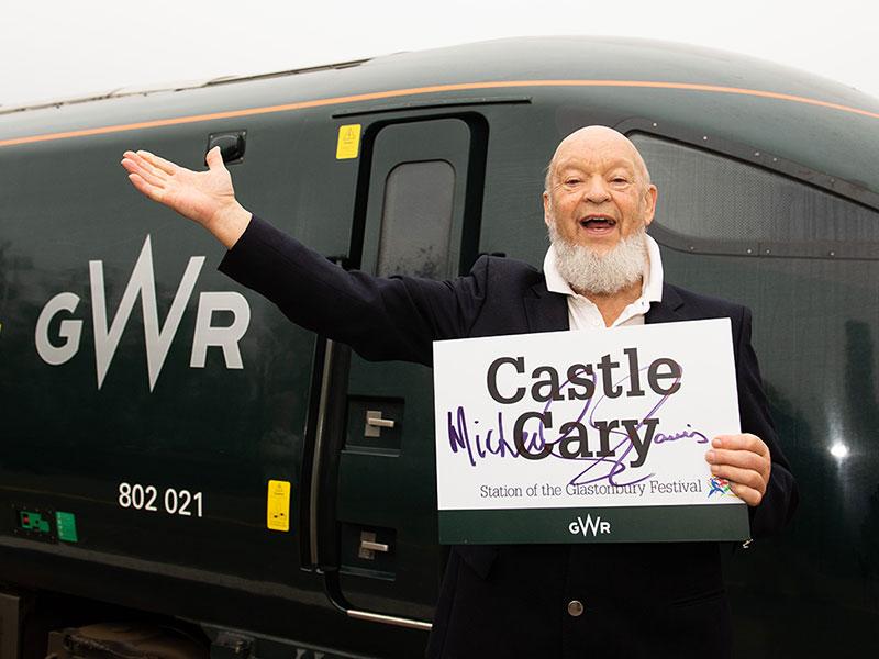 Michael Eavis, Glastonbury Festival co-creator, at Castle Cary station to mark the naming of 802013.