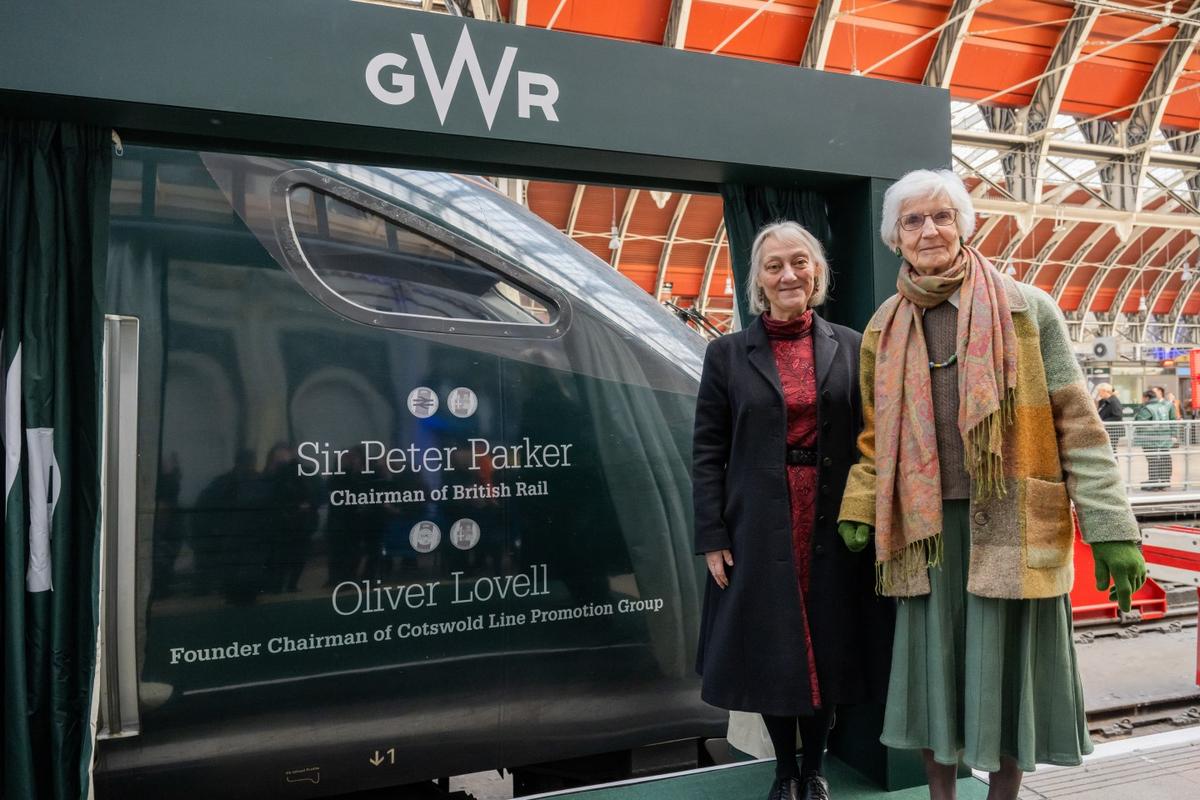 Friends and family attend a ceremony as 800028 is named for Sir Peter Parker and Oliver Lovell.