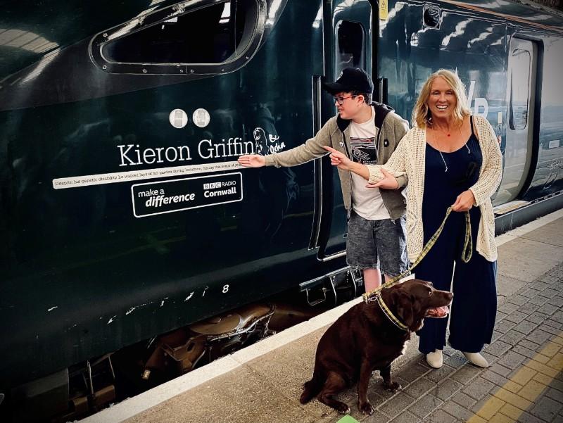 Kieron Griffin and his dog Ocha at the naming ceremony for Intercity Express Train 802010