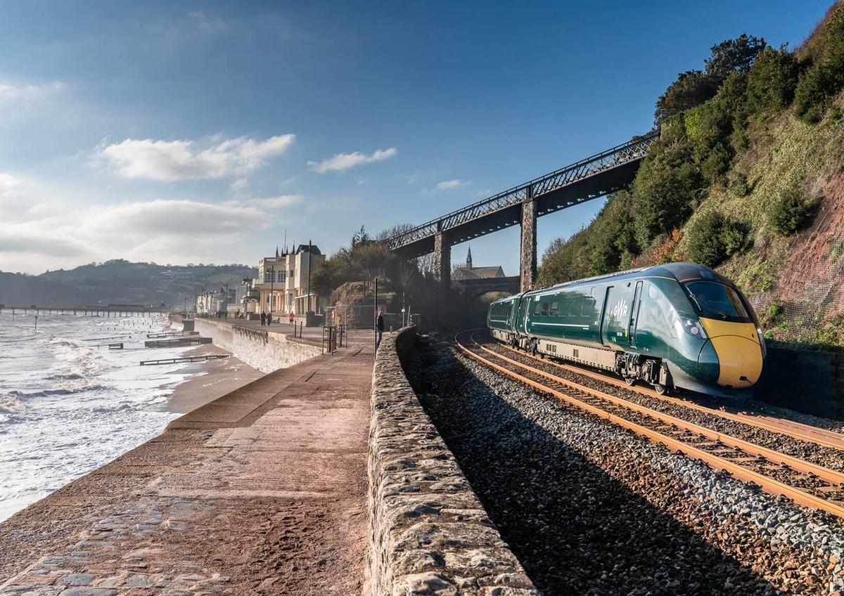 Image of GWR train on sea side track
