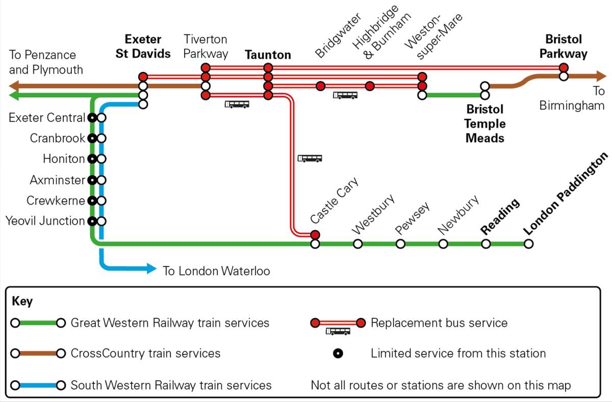 Map of rail improvement work in the Taunton area, with full information available in the page below.