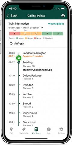 GWR mobile app live times example